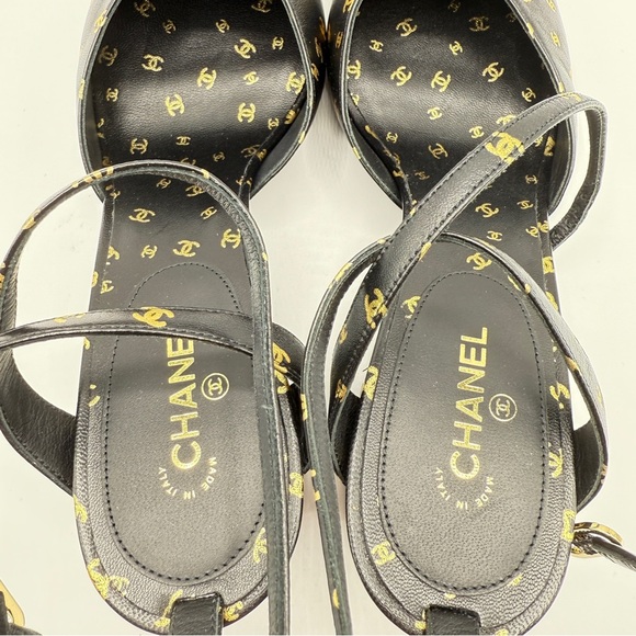 NEW Chanel CC Logo Mania Lambskin Calfskin Black Leather Slingback Platform Heel - Picture 4 of 12